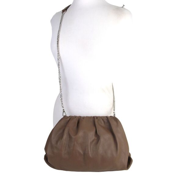 Unica Firenze BROWN GENUINE LEATHER FRAME XBODY CHAIN SHOULDER BAG HANDBAG PURSE - Picture 1 of 16